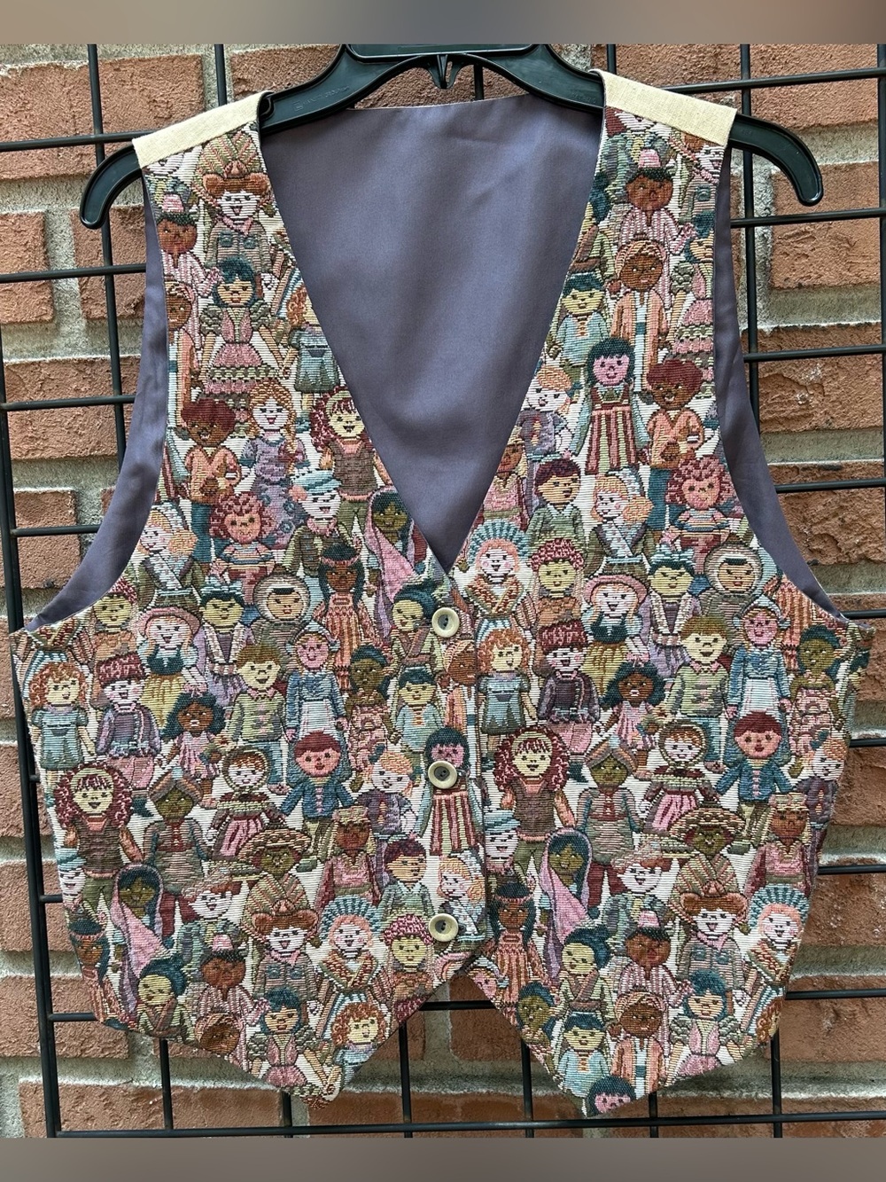 Vintage Tapestry Vest Features a Vibrant "Children of the World